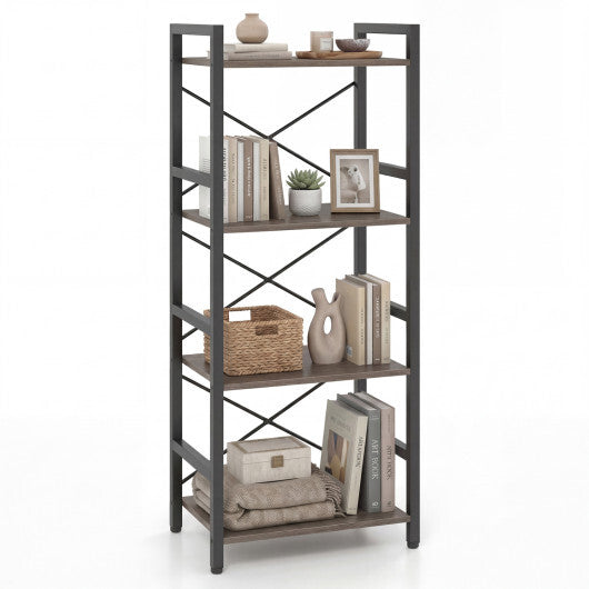 4-Tier Bookshelf Narrow Freestanding Display Shelf with Metal Frame-Oak W2B
