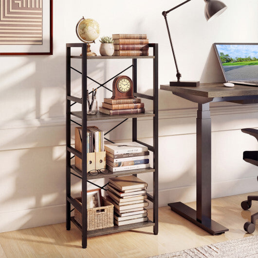 4-Tier Bookshelf Narrow Freestanding Display Shelf with Metal Frame-Oak W2B