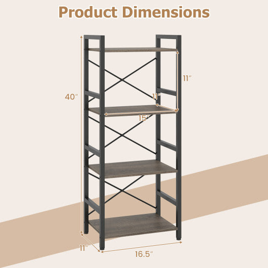 4-Tier Bookshelf Narrow Freestanding Display Shelf with Metal Frame-Oak W2B