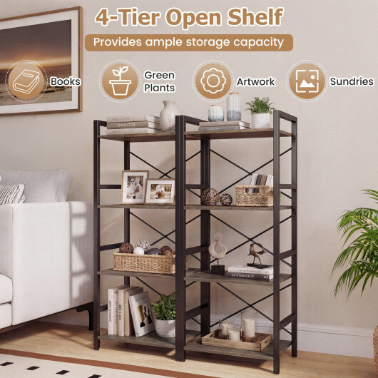 4-Tier Bookshelf Narrow Freestanding Display Shelf with Metal Frame-Oak W2B