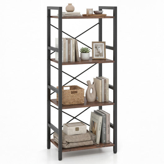 4-Tier Bookshelf Narrow Freestanding Display Shelf with Metal Frame-Oak W2B