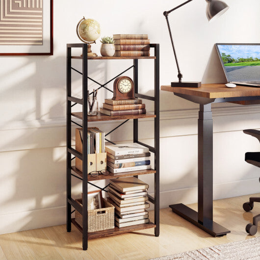 4-Tier Bookshelf Narrow Freestanding Display Shelf with Metal Frame-Oak W2B