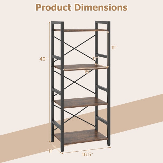 4-Tier Bookshelf Narrow Freestanding Display Shelf with Metal Frame-Oak W2B