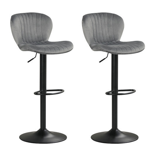 Adjustable Counter Height Chairs Set of 2 with Velvet Upholstered Backrests-Gray