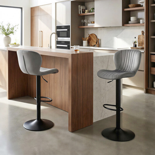 Adjustable Counter Height Chairs Set of 2 with Velvet Upholstered Backrests-Gray W2B