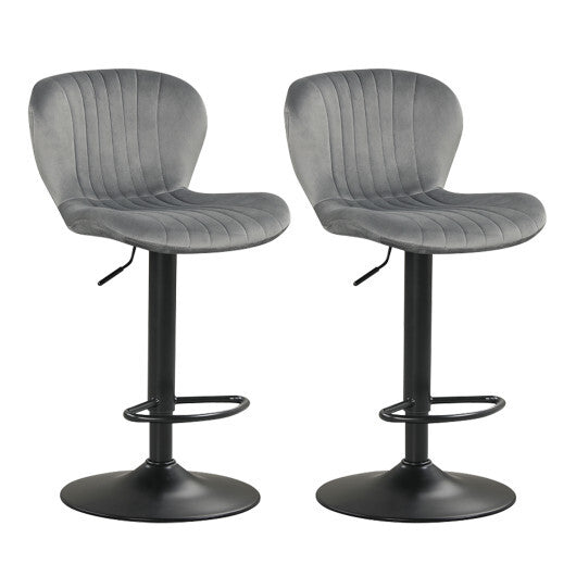 Adjustable Counter Height Chairs Set of 2 with Velvet Upholstered Backrests-Gray W2B
