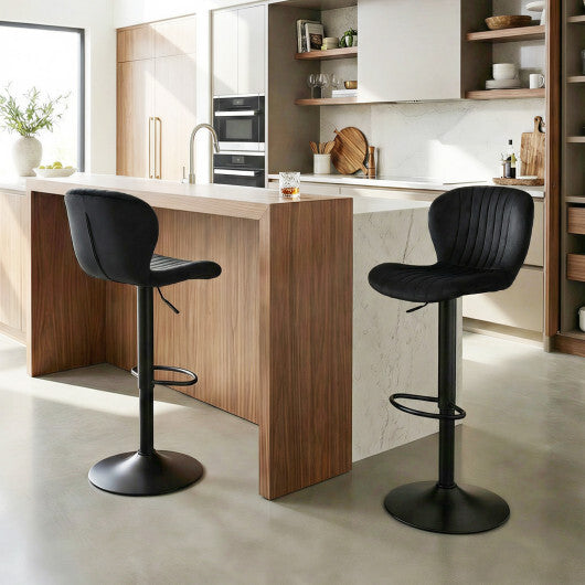 Adjustable Counter Height Chairs Set of 2 with Velvet Upholstered Backrests-Gray W2B