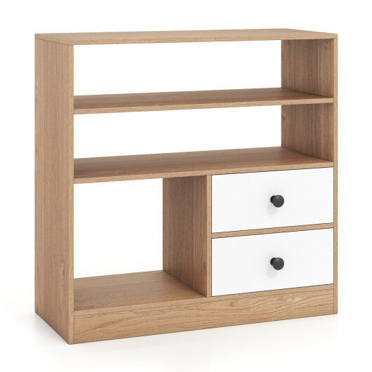 Open Storage Cabinet with 3 Open Compartments and 2 Drawer-Natural W2B
