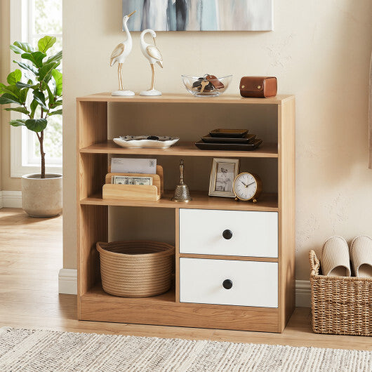 Open Storage Cabinet with 3 Open Compartments and 2 Drawer-Natural W2B