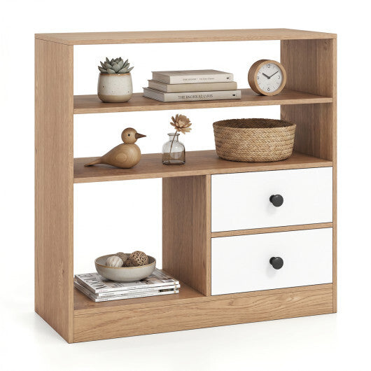 Open Storage Cabinet with 3 Open Compartments and 2 Drawer-Natural W2B