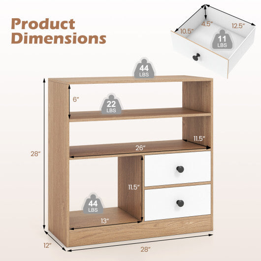Open Storage Cabinet with 3 Open Compartments and 2 Drawer-Natural W2B