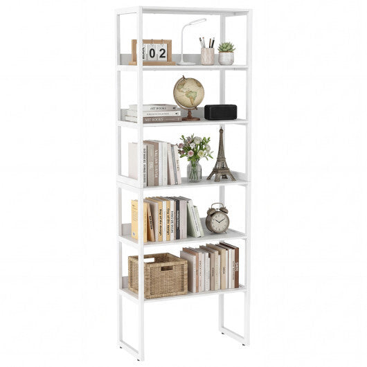 6-Tier Book Shelf with Metal Frame and 4 Anti-Tipping Kits Detachable Shelves-White W2B