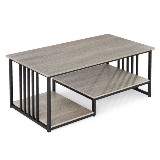 43.5" Coffee Table 2-Tier with Open Storage Shelf-Oak W2B
