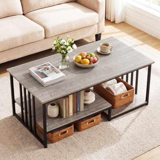 43.5" Coffee Table 2-Tier with Open Storage Shelf-Oak W2B