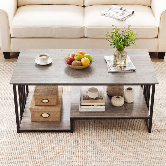 43.5" Coffee Table 2-Tier with Open Storage Shelf-Oak W2B