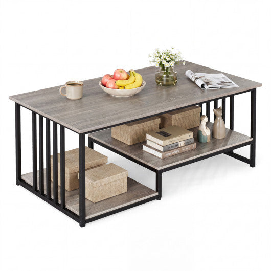 43.5" Coffee Table 2-Tier with Open Storage Shelf-Oak W2B