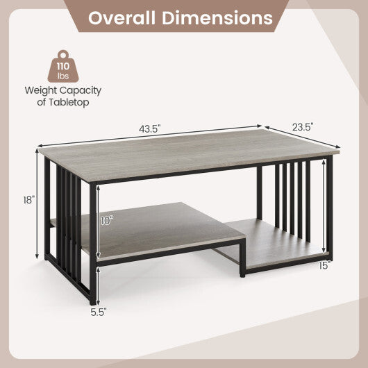 43.5" Coffee Table 2-Tier with Open Storage Shelf-Oak W2B