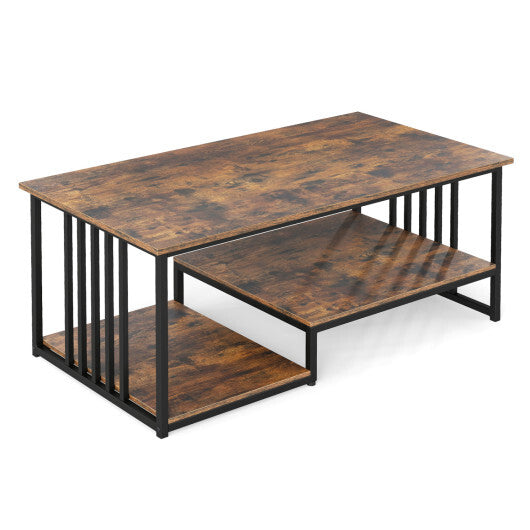43.5" Coffee Table 2-Tier with Open Storage Shelf-Oak W2B