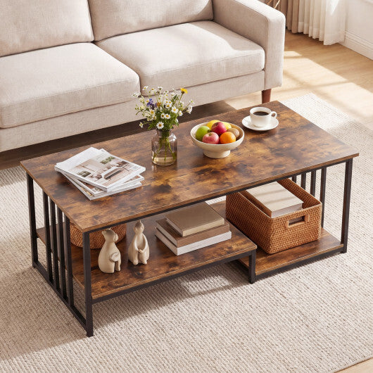 43.5" Coffee Table 2-Tier with Open Storage Shelf-Oak W2B