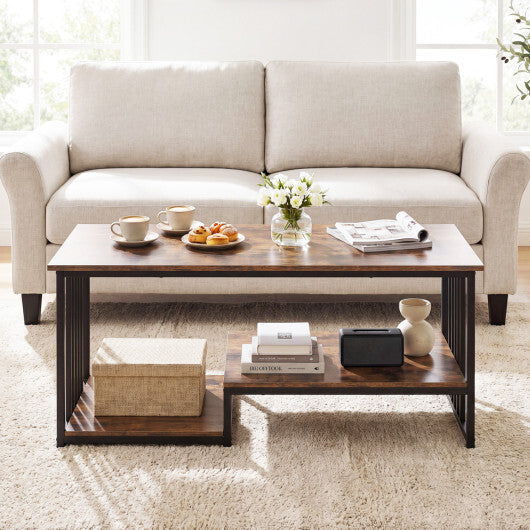 43.5" Coffee Table 2-Tier with Open Storage Shelf-Oak W2B