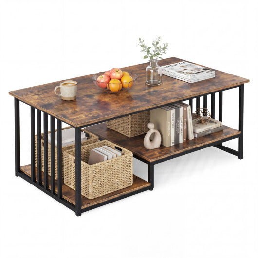 43.5" Coffee Table 2-Tier with Open Storage Shelf-Oak W2B