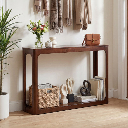 2-Tier Mid Century Wood Console Table with Storage Shelf-Brown W2B