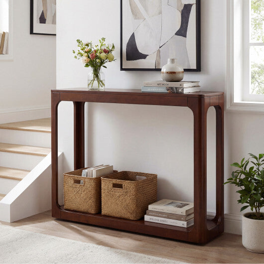 2-Tier Mid Century Wood Console Table with Storage Shelf-Brown W2B