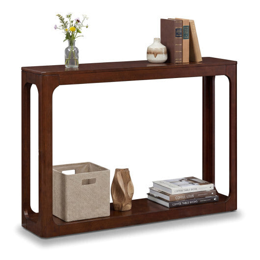 2-Tier Mid Century Wood Console Table with Storage Shelf-Brown W2B