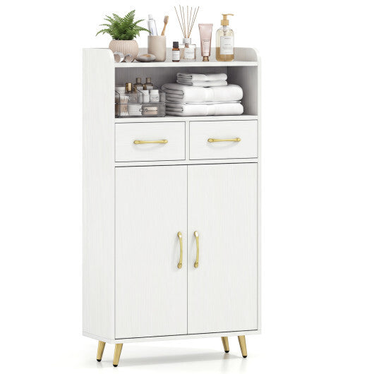 Bathroom Storage Cabinet Freestanding Floor Cabinet with 2 Drawers and 2 Doors-White W2B