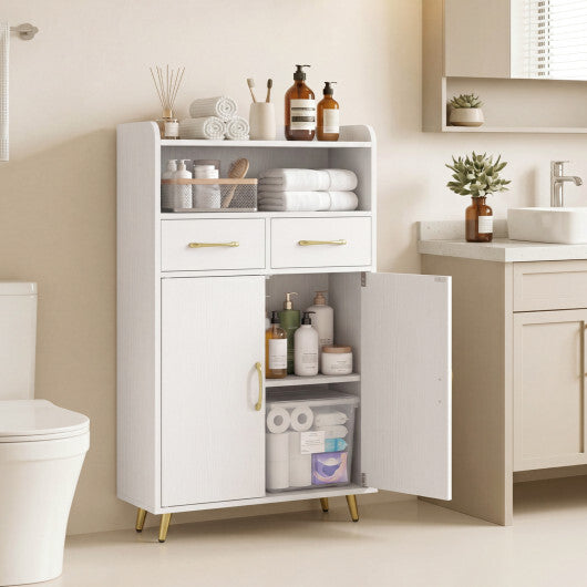 Bathroom Storage Cabinet Freestanding Floor Cabinet with 2 Drawers and 2 Doors-White W2B