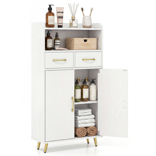 Bathroom Storage Cabinet Freestanding Floor Cabinet with 2 Drawers and 2 Doors-White W2B