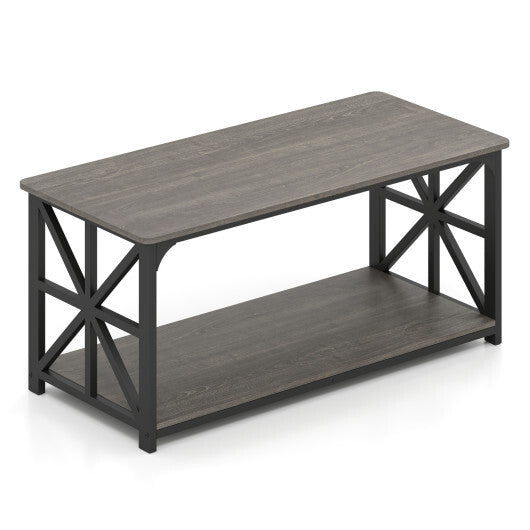 Coffee Table 2-Tier Center Table with Storage Shelf-Oak W2B