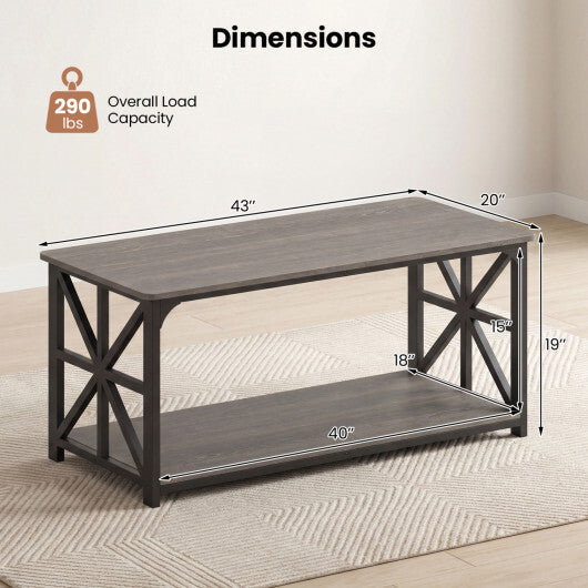 Coffee Table 2-Tier Center Table with Storage Shelf-Oak W2B