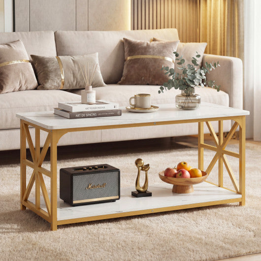 Coffee Table 2-Tier Center Table with Storage Shelf-Oak W2B