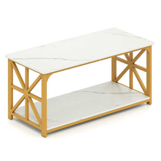 Coffee Table 2-Tier Center Table with Storage Shelf-Oak W2B
