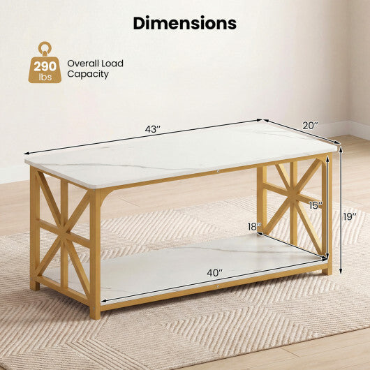 Coffee Table 2-Tier Center Table with Storage Shelf-Oak W2B