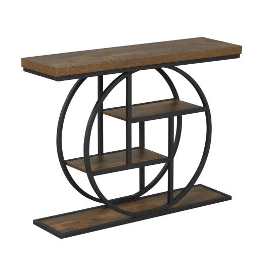 4-Tier Console Table 41 Inches Entryway Table with Storage Shelves-Brown W2B