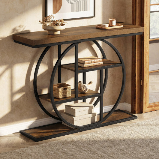 4-Tier Console Table 41 Inches Entryway Table with Storage Shelves-Brown W2B