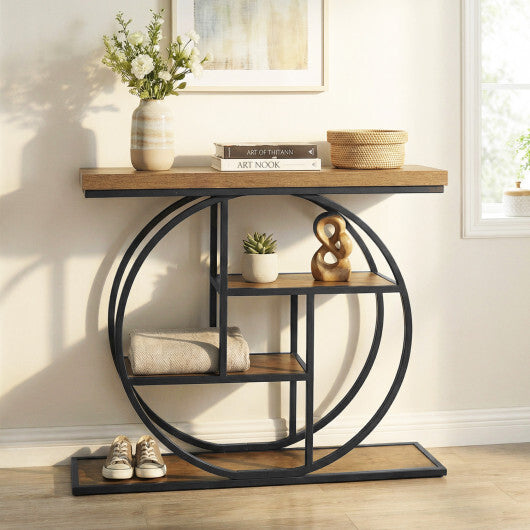 4-Tier Console Table 41 Inches Entryway Table with Storage Shelves-Brown W2B