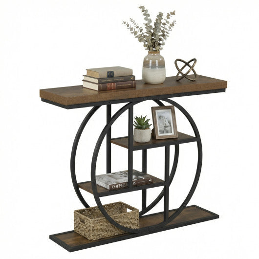 4-Tier Console Table 41 Inches Entryway Table with Storage Shelves-Brown W2B