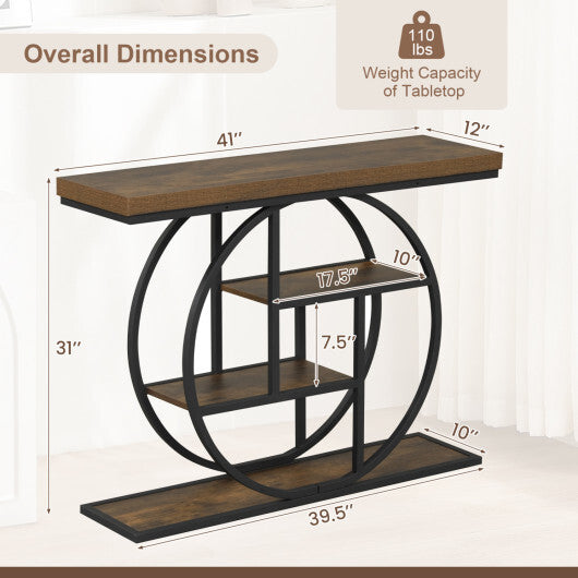 4-Tier Console Table 41 Inches Entryway Table with Storage Shelves-Brown W2B