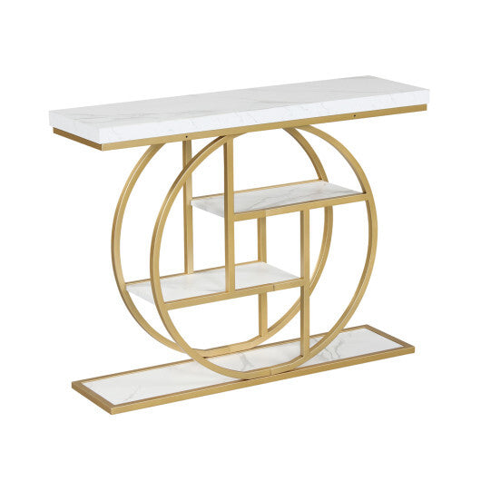 4-Tier Console Table 41 Inches Entryway Table with Storage Shelves-Brown W2B