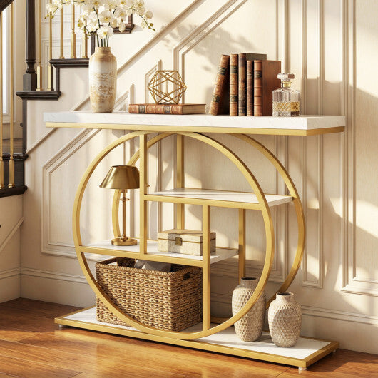 4-Tier Console Table 41 Inches Entryway Table with Storage Shelves-Brown W2B