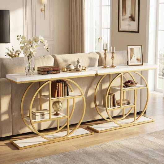 4-Tier Console Table 41 Inches Entryway Table with Storage Shelves-Brown W2B