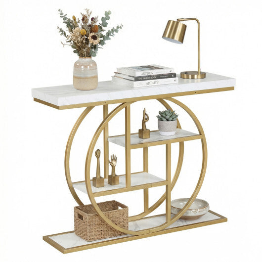 4-Tier Console Table 41 Inches Entryway Table with Storage Shelves-Brown W2B