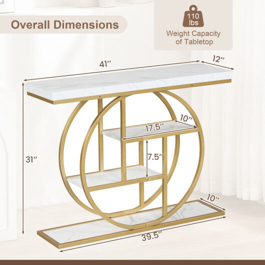 4-Tier Console Table 41 Inches Entryway Table with Storage Shelves-Brown W2B