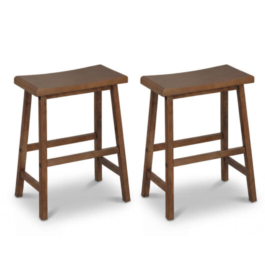 24 Inch Counter Height Stools Solid Wood Saddle Bar Stools Set of 2-Black W2B