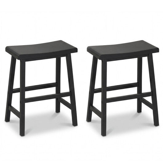 24 Inch Counter Height Stools Solid Wood Saddle Bar Stools Set of 2-Black W2B