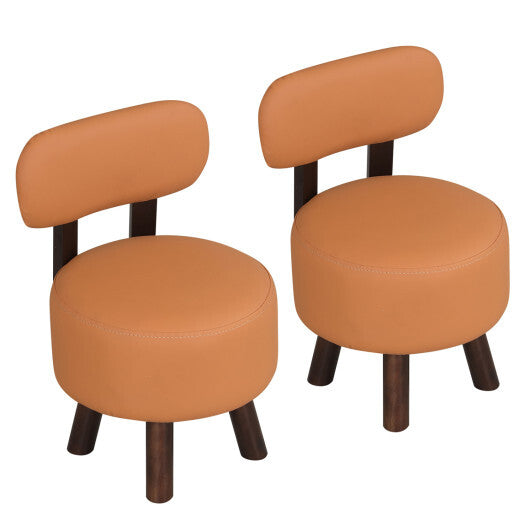 Small Footrest Stools Set of 2 Round Ottoman with Backrest-Orange W2B