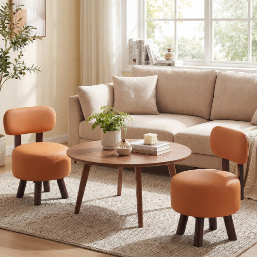 Small Footrest Stools Set of 2 Round Ottoman with Backrest-Orange W2B